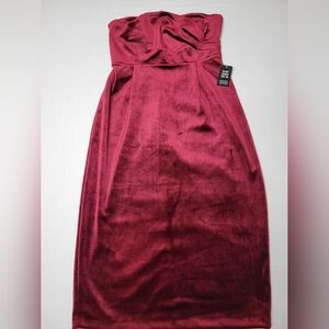 Express Strapless Burgundy Velvet Dress